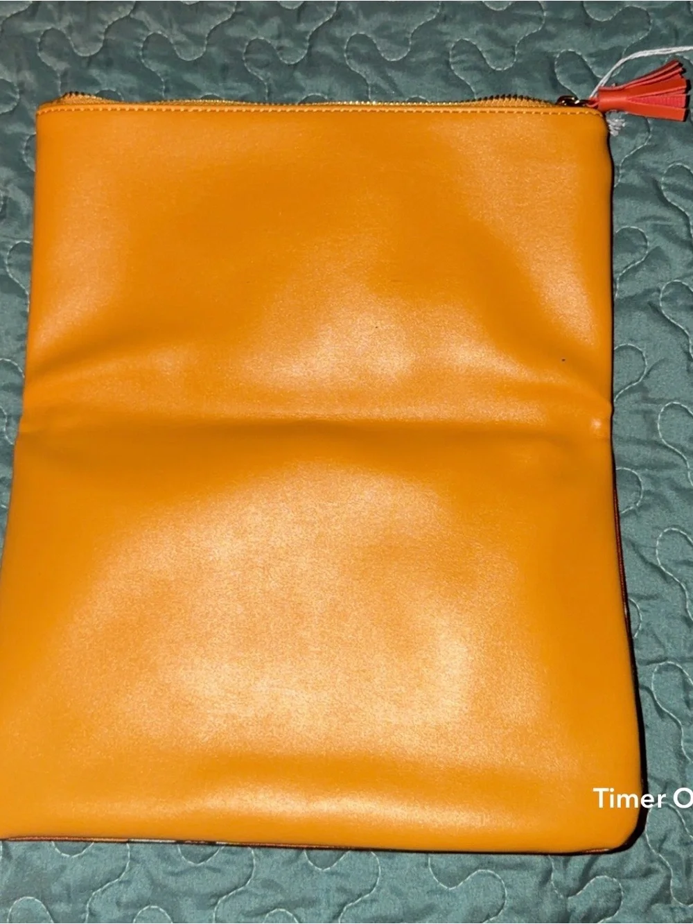 Orange Floral Fold-Over Clutch with Gold Zipper